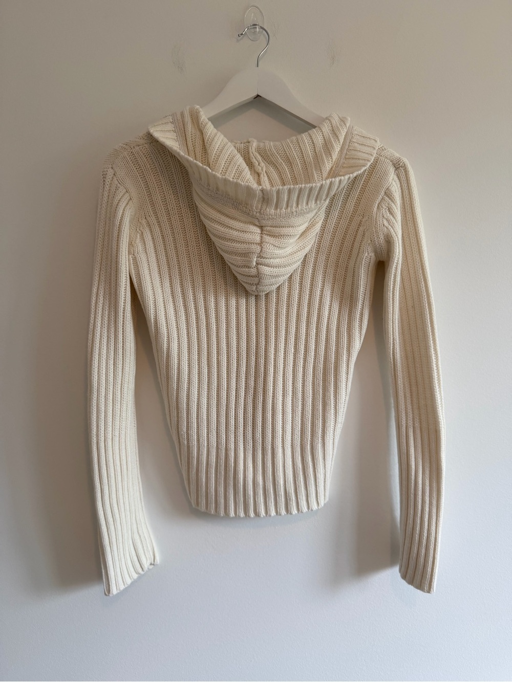 Y2K Cream Cable-Knit Hooded Sweater with Button Placket - Picture 6 of 6